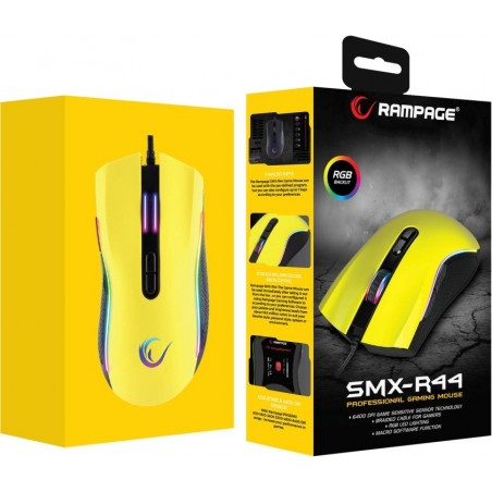 Rampage SMX-R44 macro RGB gaming muis - 6400 DPI - Geel