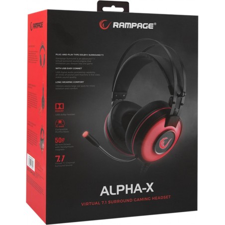 Rampage Gaming Headset ALPHA-X - Dolby 7.1 Surround Sound - PC-PS4-XBOX One - SN-RW66-rood