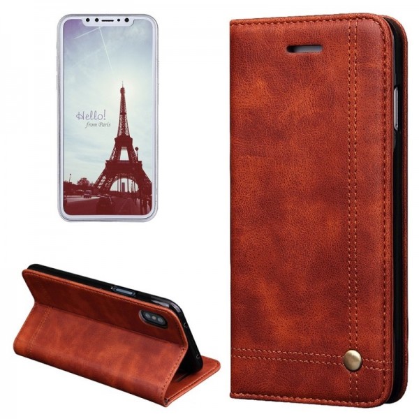 Tuff-luv - faux leren boek stijl stand beschermhoes voor de Apple iPhone X - koffiebruin Tuff-luv - faux leren boek stijl stand beschermhoes voor de Apple iPhone X - koffiebruin