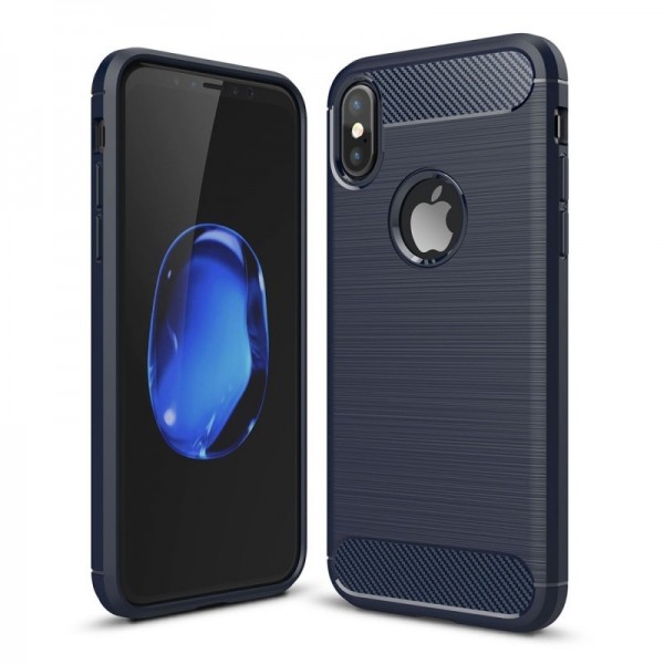 Tuff-luv - Carbon Fiber stijl TPU, Schockbestendige achterkant voor de Apple iPhone X case - blauw Tuff-luv - Carbon Fiber stijl TPU, Schockbestendige achterkant voor de Apple iPhone X case - blauw