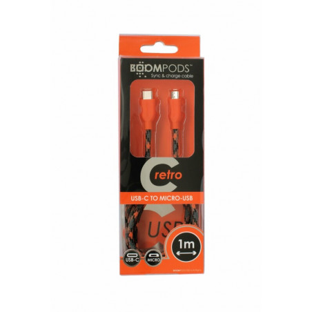 Boompods Retro type C USB kabel met micro USB aanlsuiting (1 meter) - Oranje