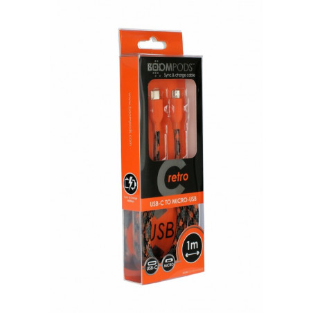 Boompods Retro type C USB kabel met micro USB aanlsuiting (1 meter) - Oranje