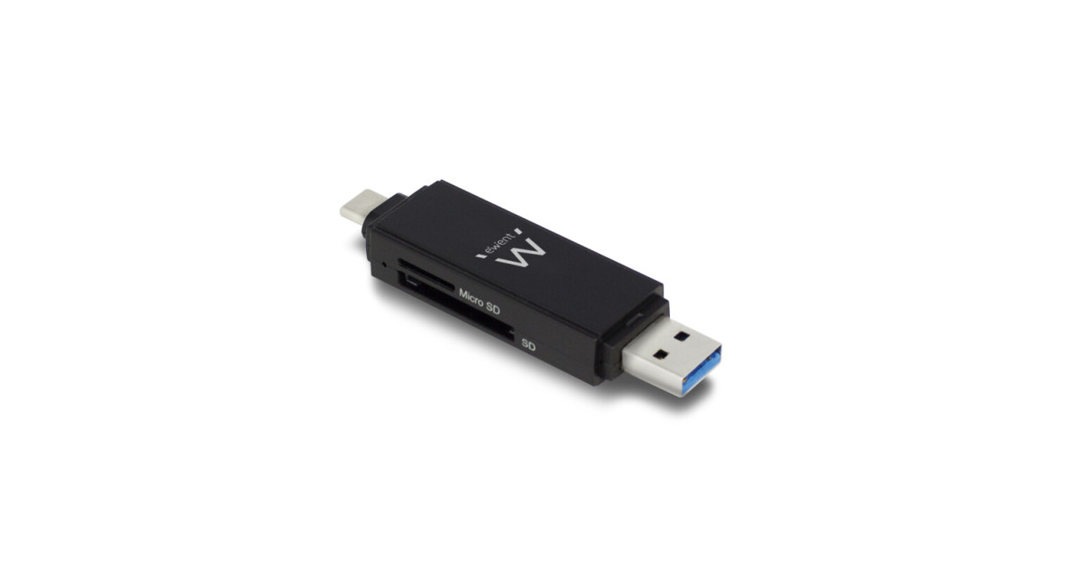 Ewent EW1075 geheugenkaartlezer USB 3.2 Gen 1 (3.1 Gen 1) Type-A/Type-C Zwart